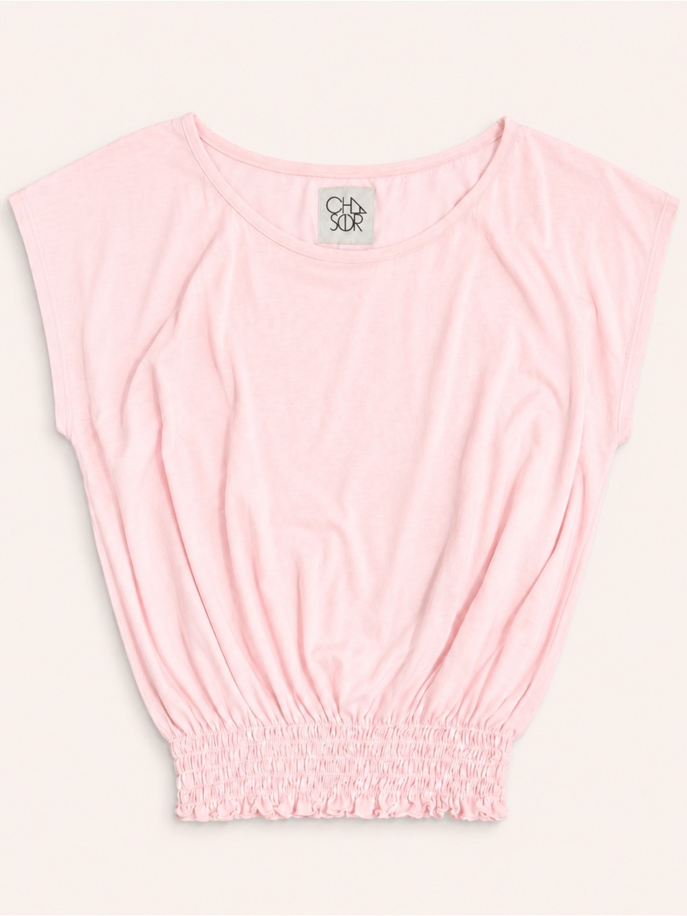 Chaser Baby Pink Smocked Waist Top Medium Dolman Sleeve Tee